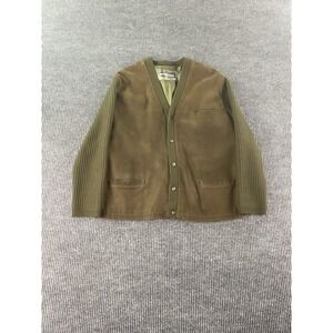 Vintage Bruestle Sweater Blazer Men Medium Brown Wool Leather Cardigan Bomber